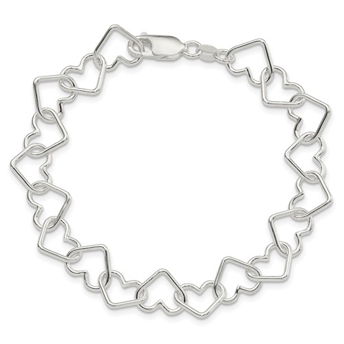 Sterling Silver Italian Large Heart Link Bracelet 7in QH321-7