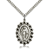 Sterling Silver 1 1/8in Miraculous Medal Jet Swarovski Crystal & Chain