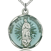 Sterling Silver 7/8in Blue Our Lady of Guadalupe Medal & 18in Chain