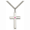 Sterling Silver 1 3/8in Cross Pendant with 3mm Rose Bead & 24in Chain