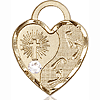 14kt Yellow Gold 3/4in Footprints Heart Pendant with 3mm Crystal Bead