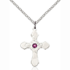 Sterling Silver 7/8in Florid Amethyst Bead Cross Pendant & 18in Chain