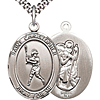 Sterling Silver 1in St Christopher Baseball Player Medal & 24in Chain