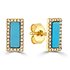 14k Yellow Gold Rectangle Turquoise Earrings With Diamonds