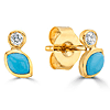 14k Yellow Gold Marquise Turquoise Earrings With Diamonds