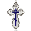 Sterling Silver 1 3/8in Blue Orthodox Cross 