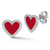 14k White Gold Red Enamel Heart Stud Earrings With Diamonds