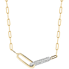 14k Two-tone Gold Slender Paper Clip Necklace with Larger Paper Clip Diamond Link