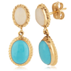 14k Yellow Gold Oval Opal and Turquoise Drop Earrings