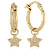 14k Yellow Gold Hoop Earrings with Dangling Stars and Diamonds