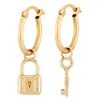 14k Yellow Gold Lock and Key Hoop Earrings