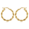 14k Yellow Gold Round Hoop Earrings With Textured and Polished Finish 1in