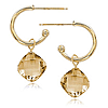 14k White Gold Checkerboard Cushion Cut Citrine Mini Hoop Dangle Earrings