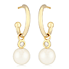 14k Yellow Gold 6mm Cultured Freshwater Pearl and Diamond C Hoop Earrings