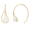 14k Yellow Gold Wire Teardrop Cradle Freshwater Cultured Pearl Earrings