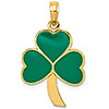 14k Yellow Gold 1in Green Enamel Clover Pendant