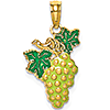 14k Yellow Gold 5/8in Green Grapes Enamel Pendant