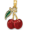 14k Yellow Gold 5/8in 3-D Cherries Enamel Pendant