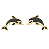 14kt Yellow Gold Small Black and White Dolphin Earrings