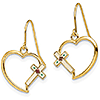 14k Yellow Gold Heart Earrings with Enamel Crosses