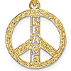 14k Yellow Gold 5/8in Peace Sign Pendant with Lettering