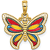 14k Yellow Gold Enamel Butterfly Pendant 3/4in