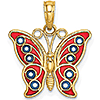 14k Yellow Gold Red and Blue Enamel Butterfly Pendant 