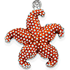 Sterling Silver 3/4in Puffed Starfish Pendant with Orange Enamel