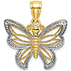 14kt Two-Tone Gold 3/4in Butterfly Pendant with Beaded Edges