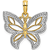 14kt Two-Tone Gold 20mm Beaded Butterfly Pendant 