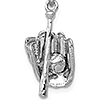 14k White Gold Bat Glove Baseball Pendant 3/4in