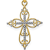 14k Yellow Gold Beaded Filigree Cross Pendant with Rhodium 3/4in