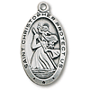 Sterling Silver 1in Oval Saint Christopher Modern 24in Necklace