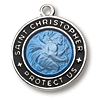 Sterling Silver 3/4in Blue Black St. Christopher Medal on 18in Chain 