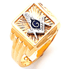 Yellow Gold Square Top Masonic Ring with Ribbed Shank