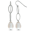 Sterling Silver Freshwater Cultured Pearl Dangle Earrings with Oval Links