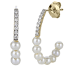 14k Yellow Gold Freshwater Cultured Pearl and Diamond Open Hoop Earrings