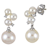 14k White Gold Freshwater Cultured Pearl and Diamond Cluster Dangle Earrings