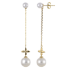 14k Yellow Gold Freshwater Cultured Pearl Chain Dangle Earrings with Flower Petal Accents