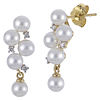 14k Yellow Gold 4mm Freshwater Cultured Pearl and Diamond Cluster Dangle Earrings