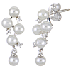 14k White Gold 4mm Freshwater Cultured Pearl and Diamond Cluster Dangle Earrings