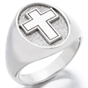 Sterling Silver Oval Signet Cross Ring with Satin Finish