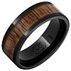 Black Ceramic Ring with Vintage Baseball Bat Hickory Wood Inlay