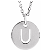 14k White Gold Cut-out Initial U Disc Necklace