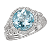 14k White Gold 9mm Round Blue Topaz and Diamond Halo Ring
