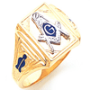 Yellow Gold Rectangular Masonic Ring with Slender Emblem