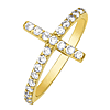 Gold-plated Sterling Silver Cubic Zirconia Sideways Cross Ring