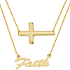 14k Yellow Gold Faith and Sideways Cross Duet Necklace