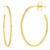 14k Yellow Gold Slender Open Post Oval Hoop Earrings 1in