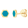 14k Yellow Gold Blue Enamel Hexagon Stud Earrings